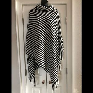 Black & White Striped Sweater Long Poncho